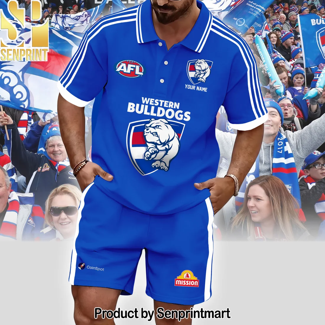 Western Bulldogs Personalized AFL Royal Blue Fan Polo Set Western Bulldogs Personalized AFL Royal Blue Fan Polo Set
