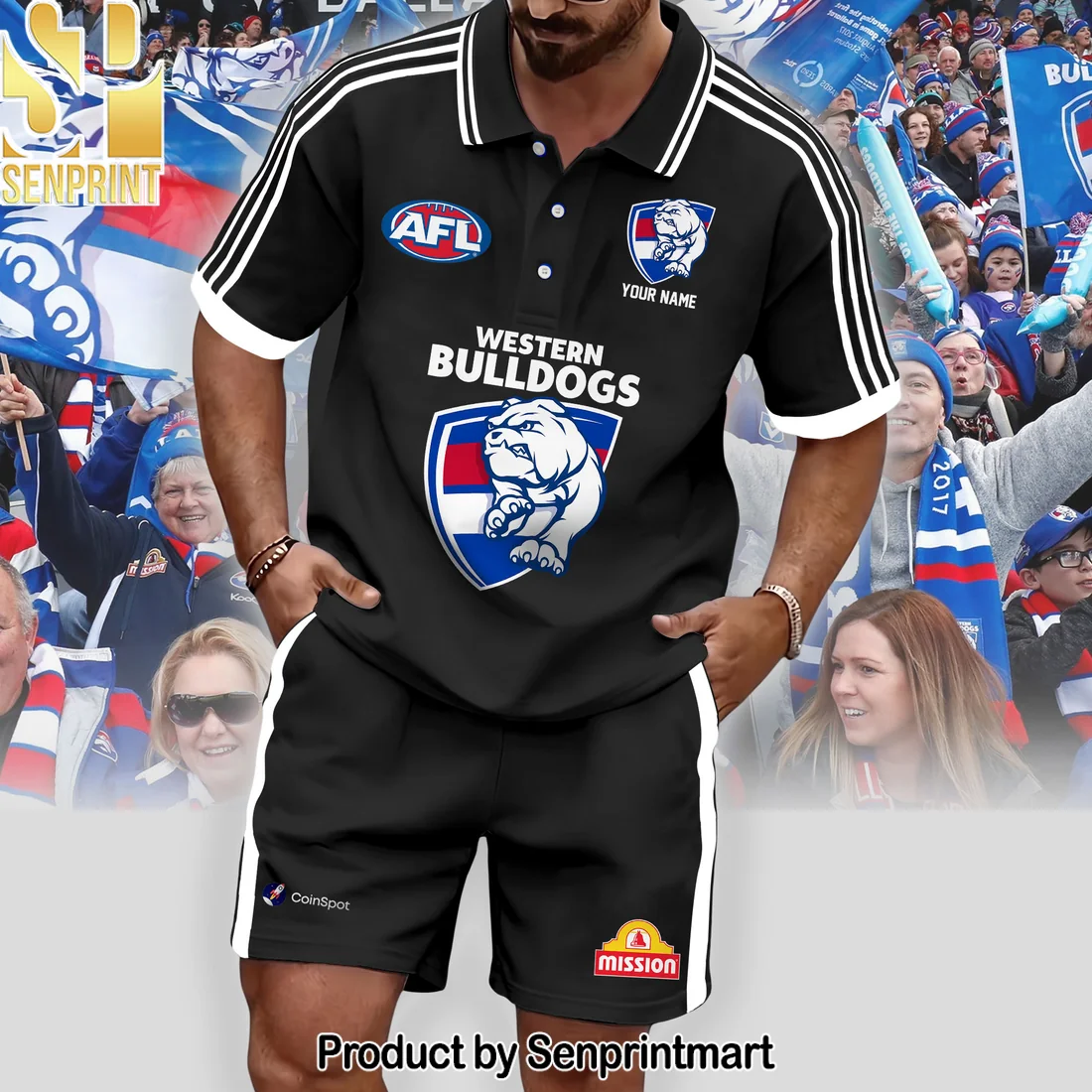 Western Bulldogs Personalized AFL Royal Blue Fan Polo Set Western Bulldogs Personalized AFL Royal Blue Fan Polo Set