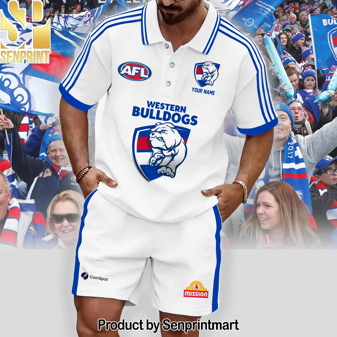 Western Bulldogs Personalized AFL Royal Blue Fan Polo Set Western Bulldogs Personalized AFL Royal Blue Fan Polo Set