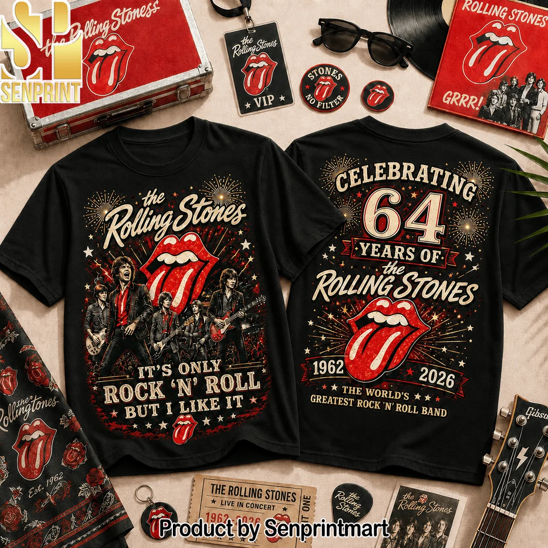 The Rolling Stones Celebrating 64 Years 1962 2026 Its Only Rock N Roll Commemorative Graphic T-Shirt The Rolling Stones Celebrating 64 Years 1962 2026 Its Only Rock N Roll Commemorative Graphic T-Shirt