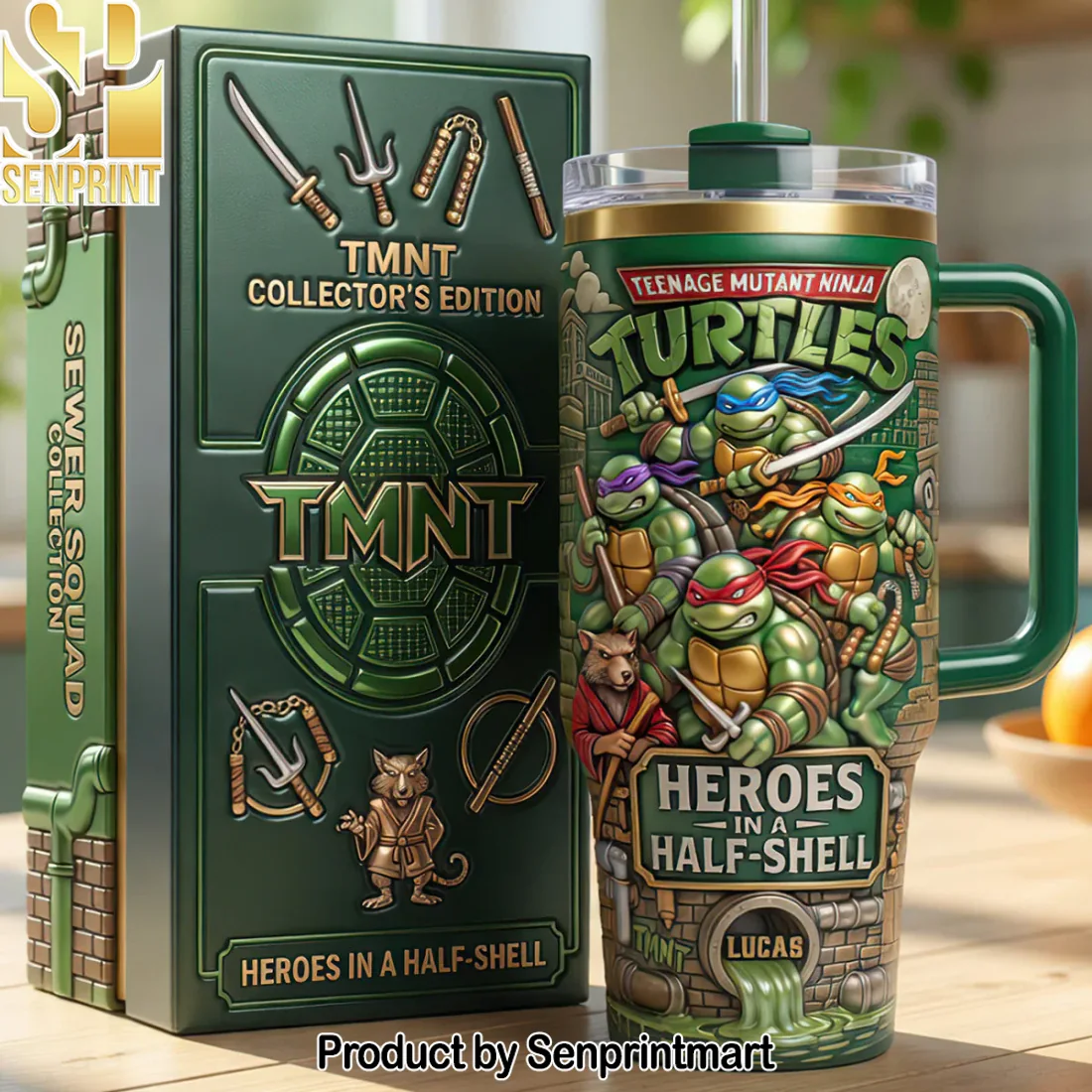 TMNT Teenage Mutant Ninja Turtles Sewer Squad Personalized Custom Name 3D Embossed Look Insulated Travel Tumbler with Handle TMNT Teenage Mutant Ninja Turtles Sewer Squad Personalized Custom Name 3D Embossed Look Insulated Travel Tumbler with Handle