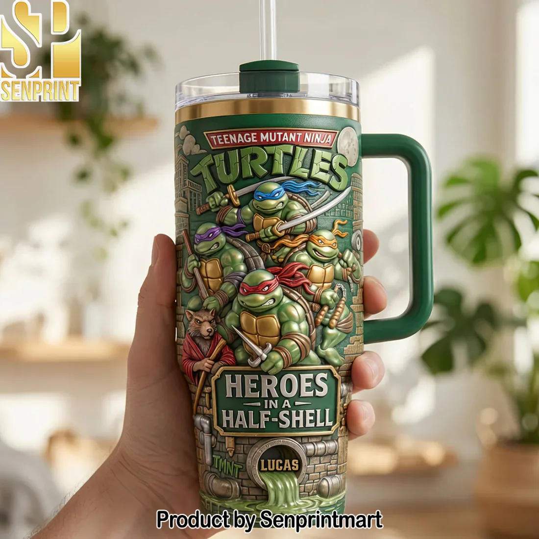 TMNT Teenage Mutant Ninja Turtles Sewer Squad Personalized Custom Name 3D Embossed Look Insulated Travel Tumbler with Handle TMNT Teenage Mutant Ninja Turtles Sewer Squad Personalized Custom Name 3D Embossed Look Insulated Travel Tumbler with Handle
