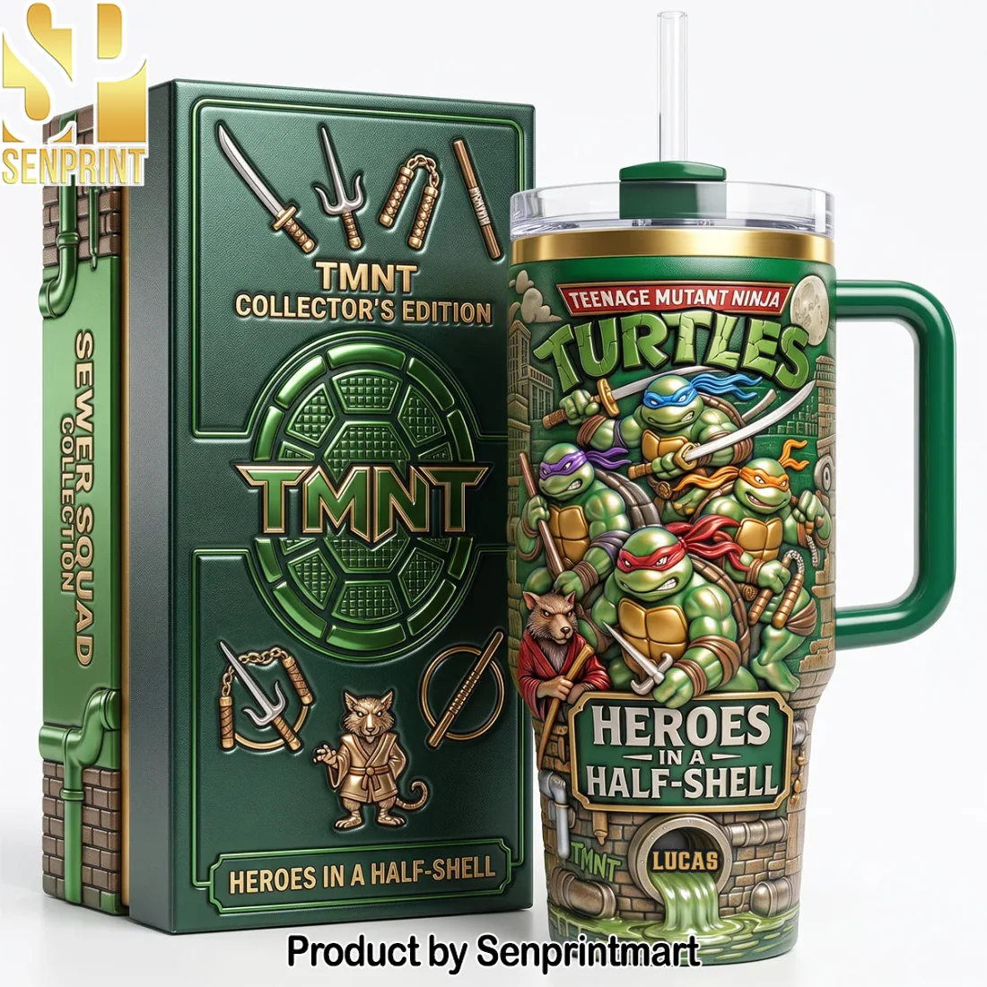 TMNT Teenage Mutant Ninja Turtles Sewer Squad Personalized Custom Name 3D Embossed Look Insulated Travel Tumbler with Handle TMNT Teenage Mutant Ninja Turtles Sewer Squad Personalized Custom Name 3D Embossed Look Insulated Travel Tumbler with Handle