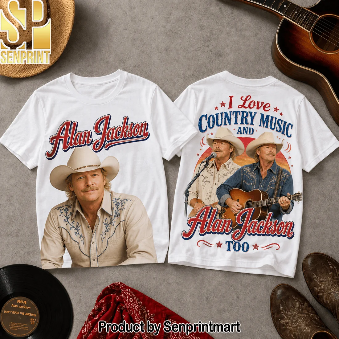Alan Jackson I Love Country Music Vintage Retro Western Graphic 3D T-Shirt Alan Jackson I Love Country Music Vintage Retro Western Graphic 3D T-Shirt
