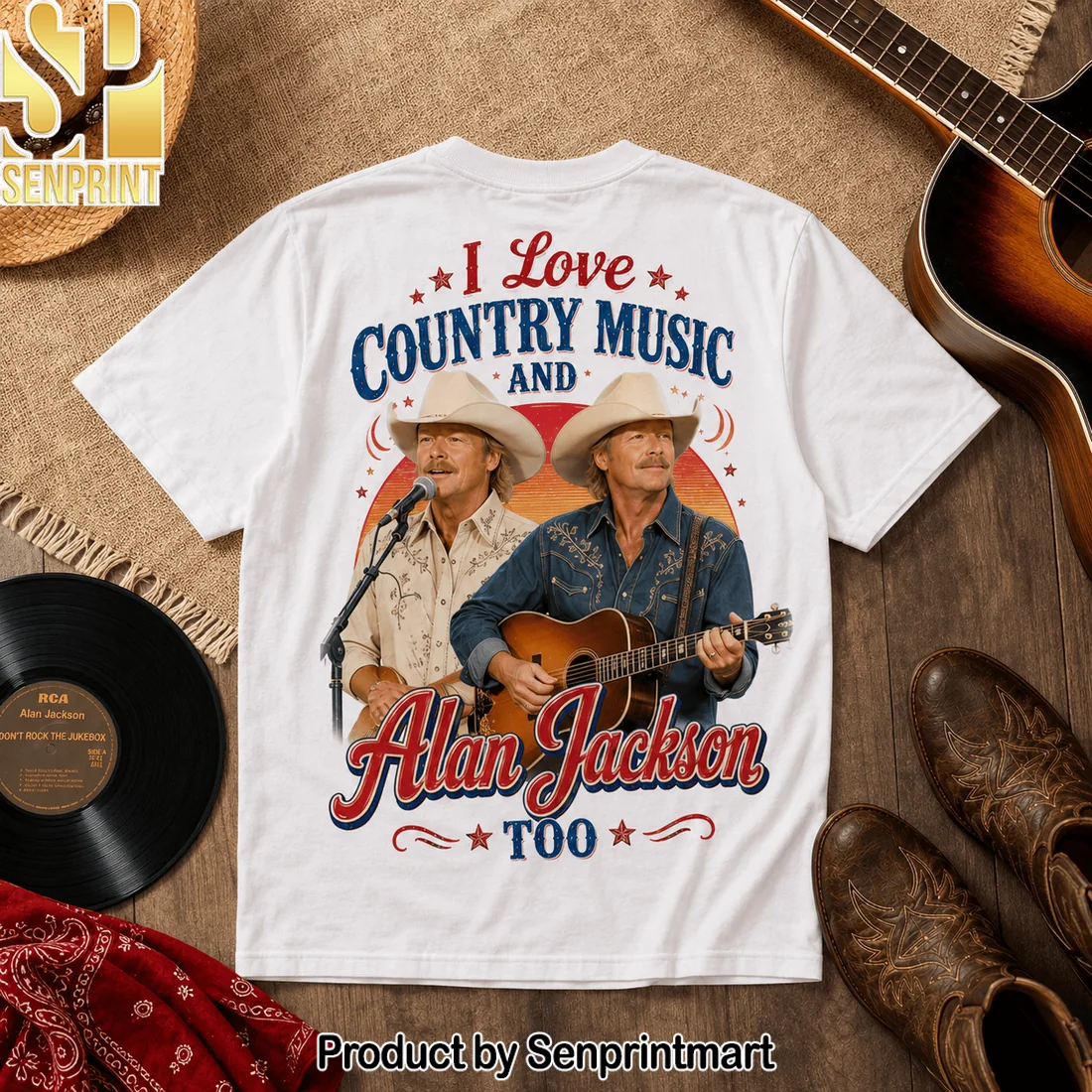 Alan Jackson I Love Country Music Vintage Retro Western Graphic 3D T-Shirt Alan Jackson I Love Country Music Vintage Retro Western Graphic 3D T-Shirt