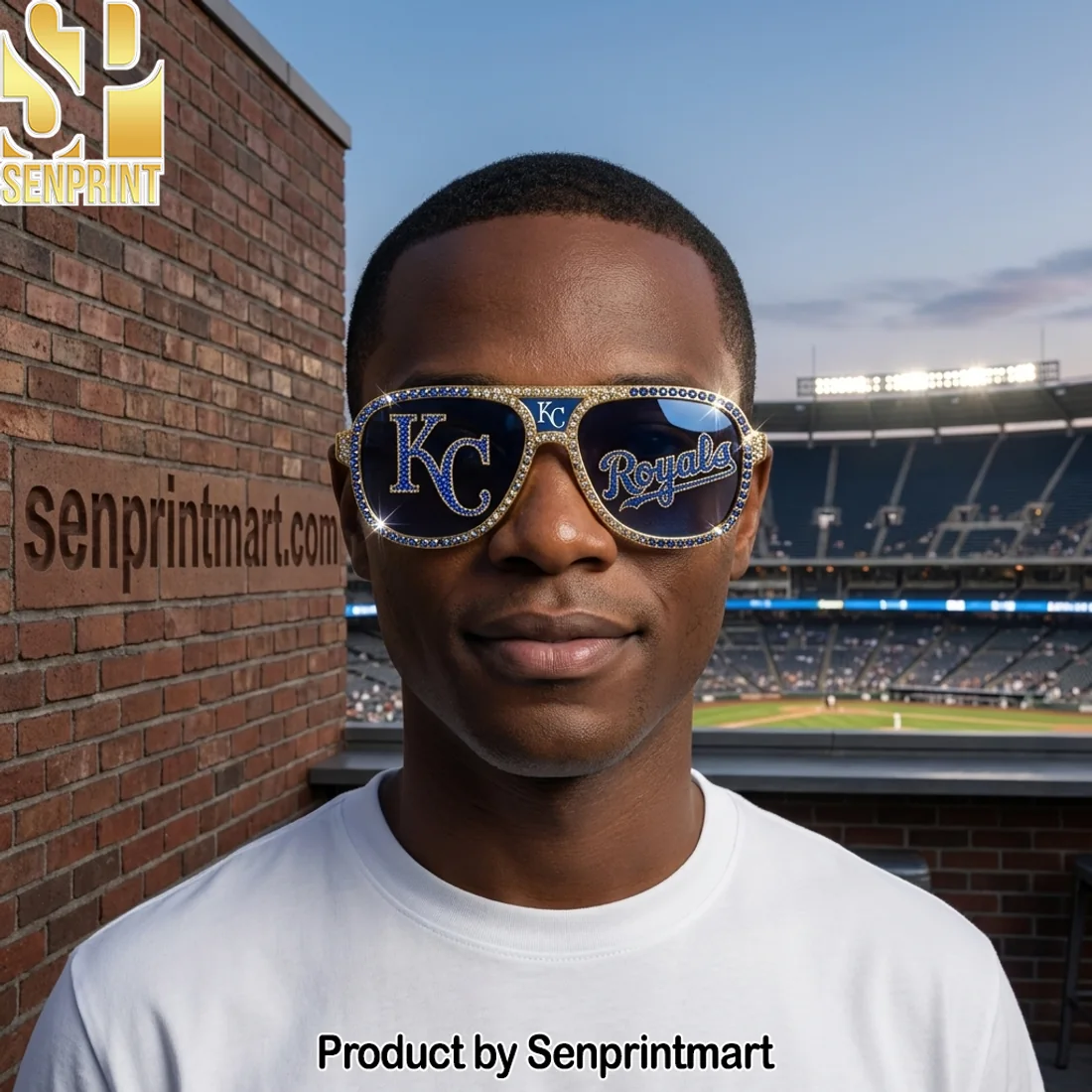 Kansas City Royals Premium Gold and Blue Crystal Bling Oversized Unisex Sunglasses