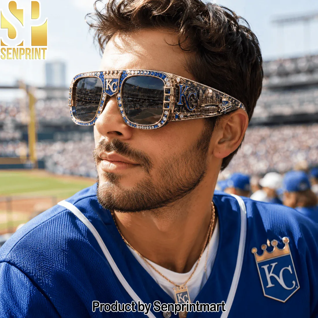 Kansas City Royals Premium Gold and Blue Crystal Bling Oversized Unisex Sunglasses Kansas City Royals Premium Gold and Blue Crystal Bling Oversized Unisex Sunglasses