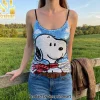 Premium Snoopy Cartoon Character Sparkly Sequin Spaghetti Strap Cami Top