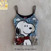Premium Snoopy Cartoon Character Sparkly Sequin Spaghetti Strap Cami Top