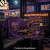 Hopelessly Haunted Tonight Retro Grease Diner Skeleton Rock n Roll Halloween Purple Graphic T-Shirt