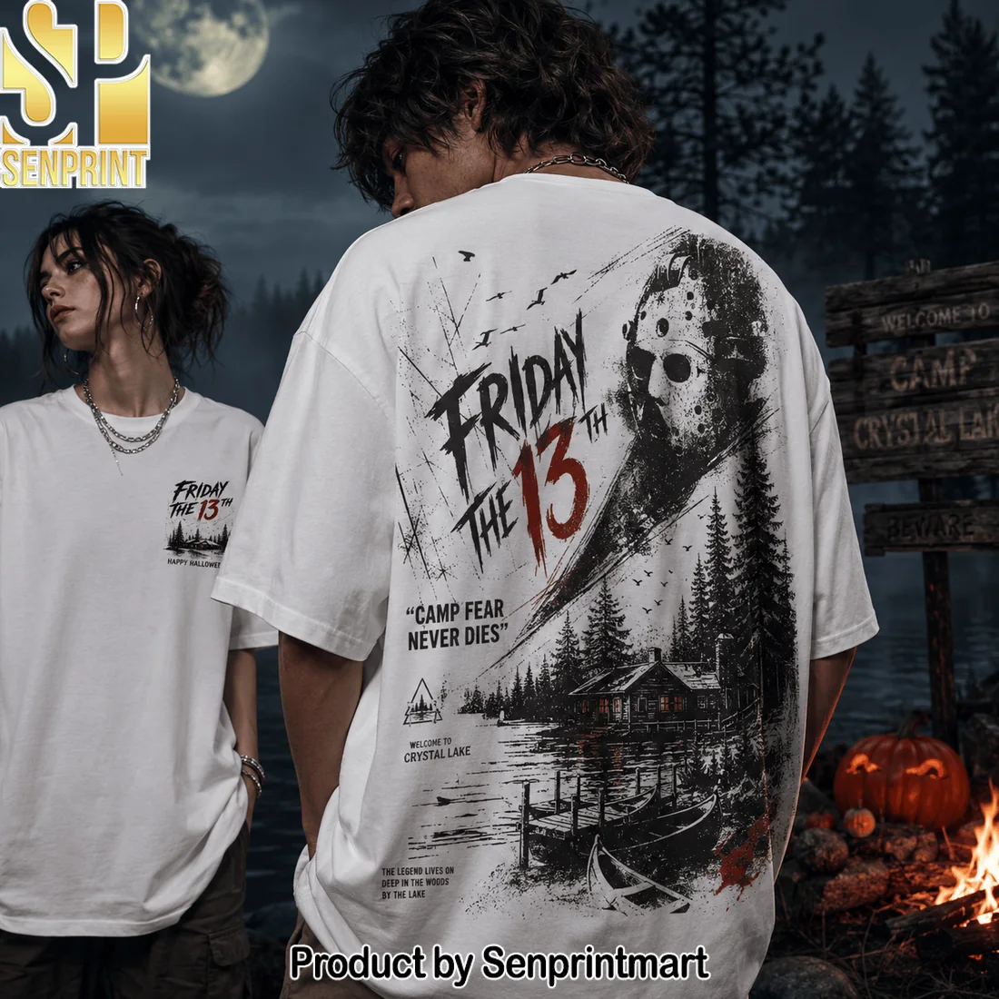 Friday the 13th Camp Crystal Lake Jason Voorhees Halloween Horror Orange Graphic T-Shirt Friday the 13th Camp Crystal Lake Jason Voorhees Halloween Horror Orange Graphic T-Shirt