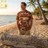 Washington Commanders NFL Funny Pig Mascot Burgundy and Gold Tropical Sunset Hawaiian Shirt