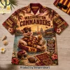 Washington Commanders NFL Funny Pig Mascot Burgundy and Gold Tropical Sunset Hawaiian Shirt