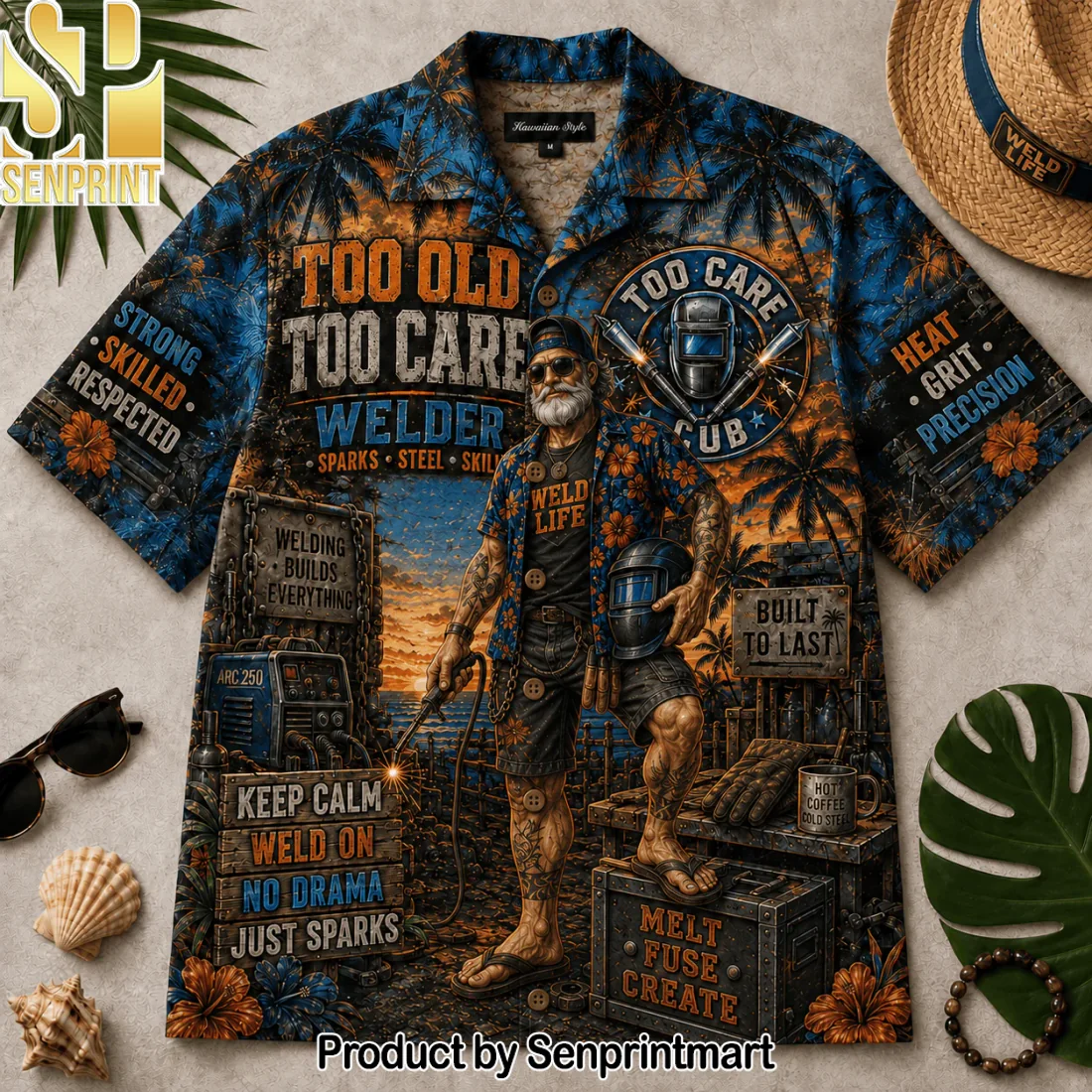 Too Old Too Care Welder Funny Weld Life Men’s Tropical Button Down Hawaiian Shirt Too Old Too Care Welder Funny Weld Life Men’s Tropical Button Down Hawaiian Shirt