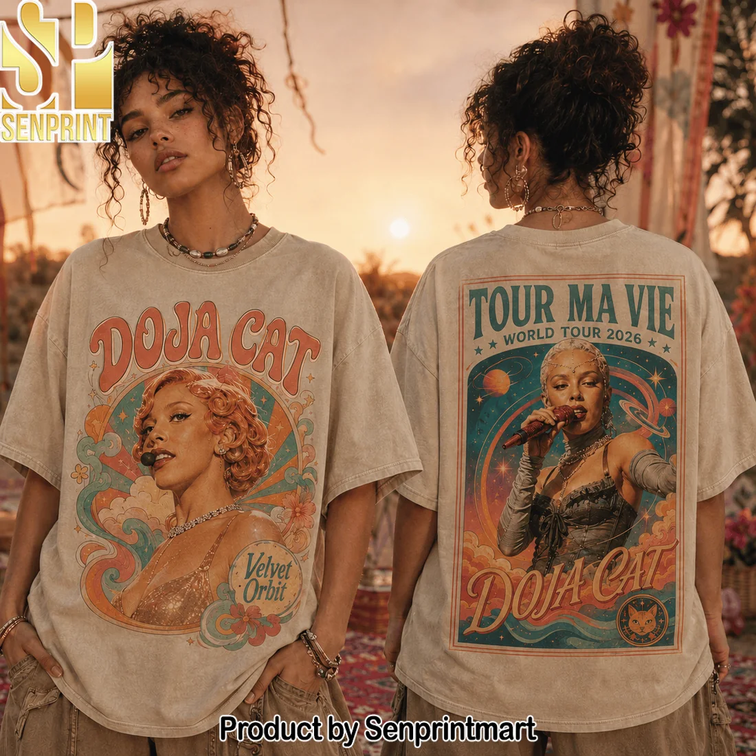 Doja Cat Tour Ma Vie 2026 Velvet Orbit Vintage Retro Concert Graphic T-Shirt Doja Cat Tour Ma Vie 2026 Velvet Orbit Vintage Retro Concert Graphic T-Shirt