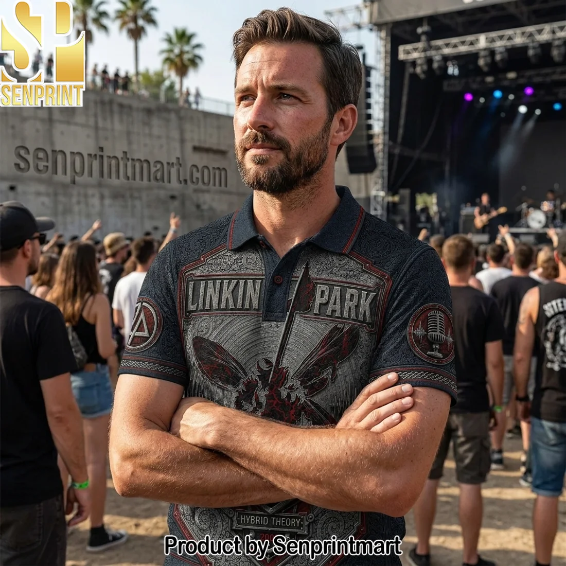 Linkin Park Hybrid Theory 2000 Rock Band 3D Embossed Premium Graphic Polo Shirt
