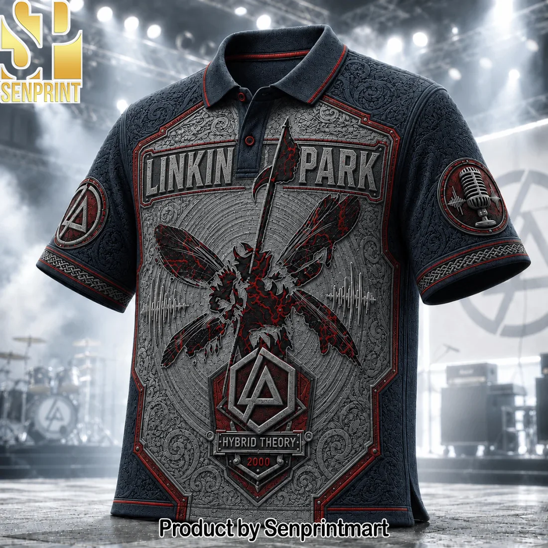 Linkin Park Hybrid Theory 2000 Rock Band 3D Embossed Premium Graphic Polo Shirt Linkin Park Hybrid Theory 2000 Rock Band 3D Embossed Premium Graphic Polo Shirt