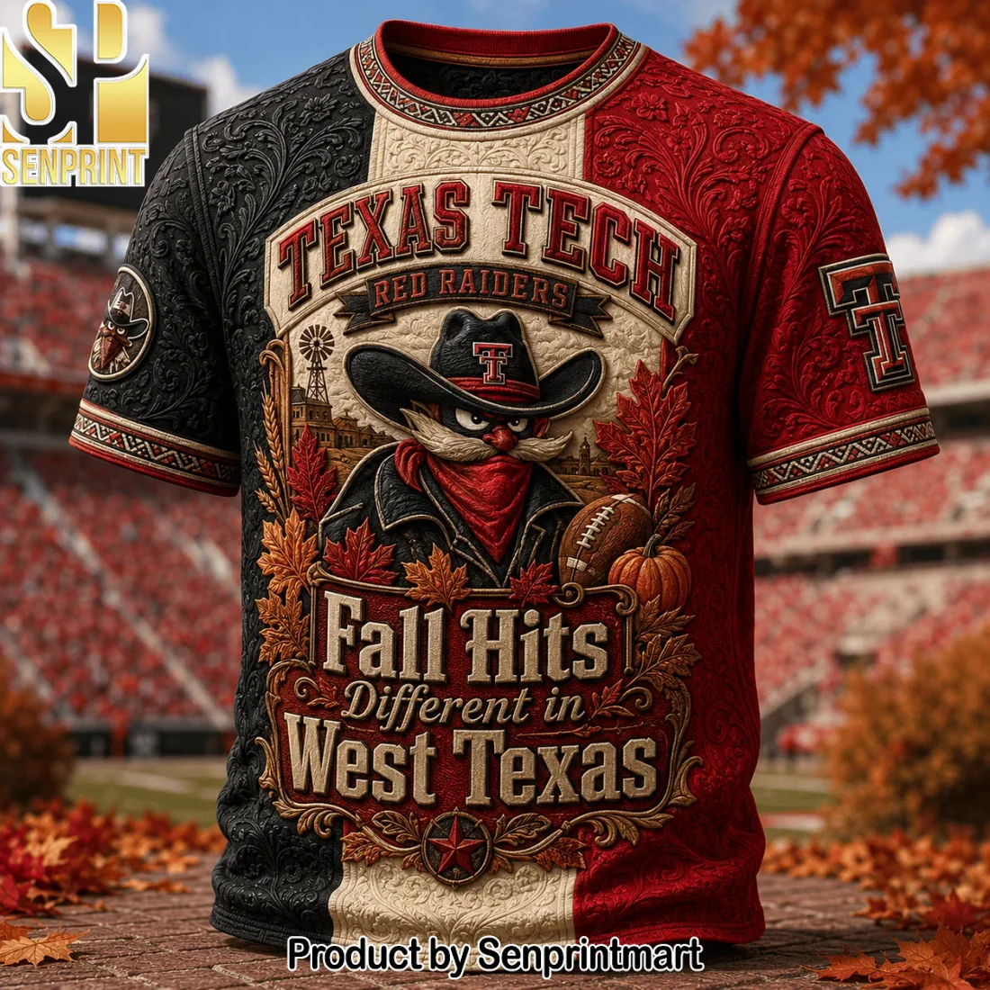 Texas Tech Red Raiders Fall Hits Different in West Texas Premium 3D Embossed Graphic T-Shirt Texas Tech Red Raiders Fall Hits Different in West Texas Premium 3D Embossed Graphic T-Shirt