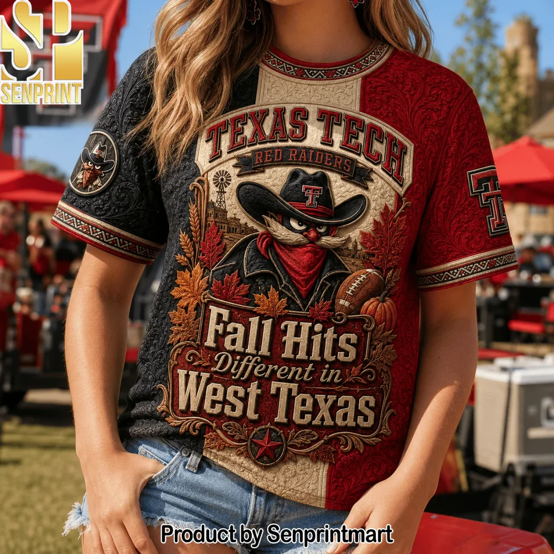 Texas Tech Red Raiders Fall Hits Different in West Texas Premium 3D Embossed Graphic T-Shirt Texas Tech Red Raiders Fall Hits Different in West Texas Premium 3D Embossed Graphic T-Shirt