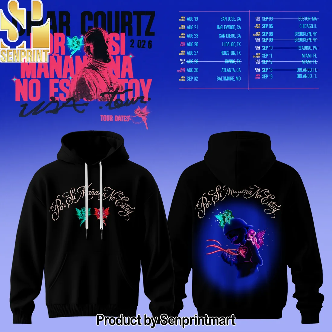 Omar Courtz Por Si Mañana No Estoy USA Tour 2026 Double-Sided Graphic Streetwear Hoodie Omar Courtz Por Si Mañana No Estoy USA Tour 2026 Double-Sided Graphic Streetwear Hoodie