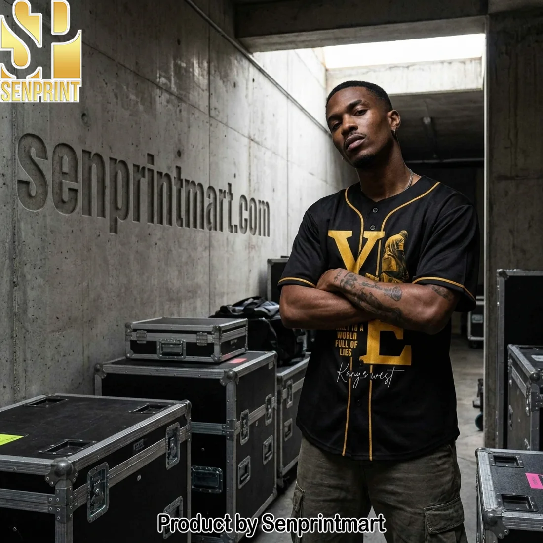 Kanye West Ye Bully Live Concert Tour 2026 Black Gold Premium 3D Baseball Jersey
