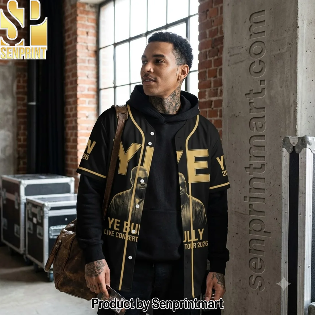 Kanye West Ye Bully Live Concert Tour 2026 Black Gold Premium 3D Baseball Jersey Kanye West Ye Bully Live Concert Tour 2026 Black Gold Premium 3D Baseball Jersey
