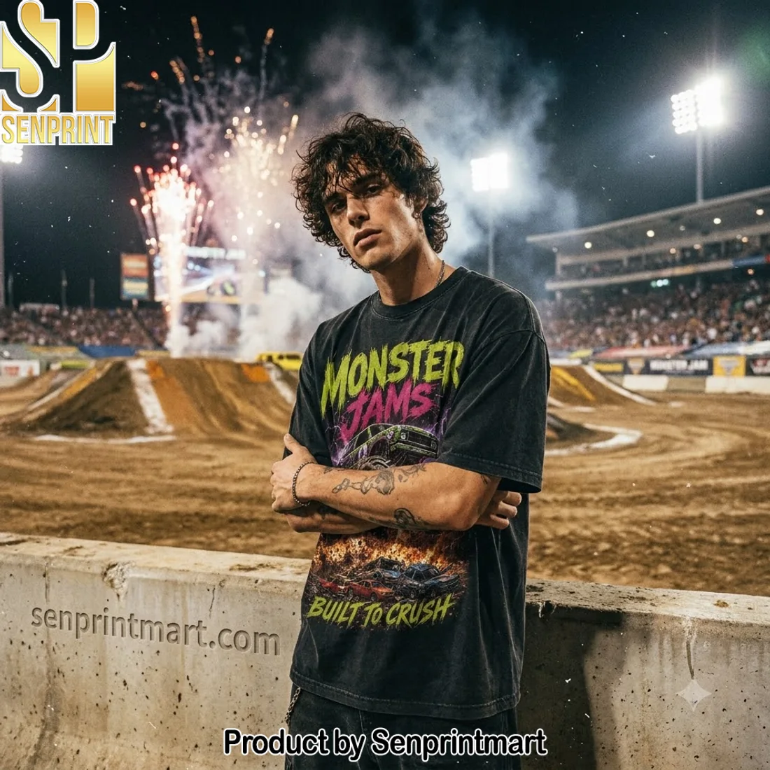 Monster Jam Monster Truck Arena Mayhem Oversized Graphic T-Shirt