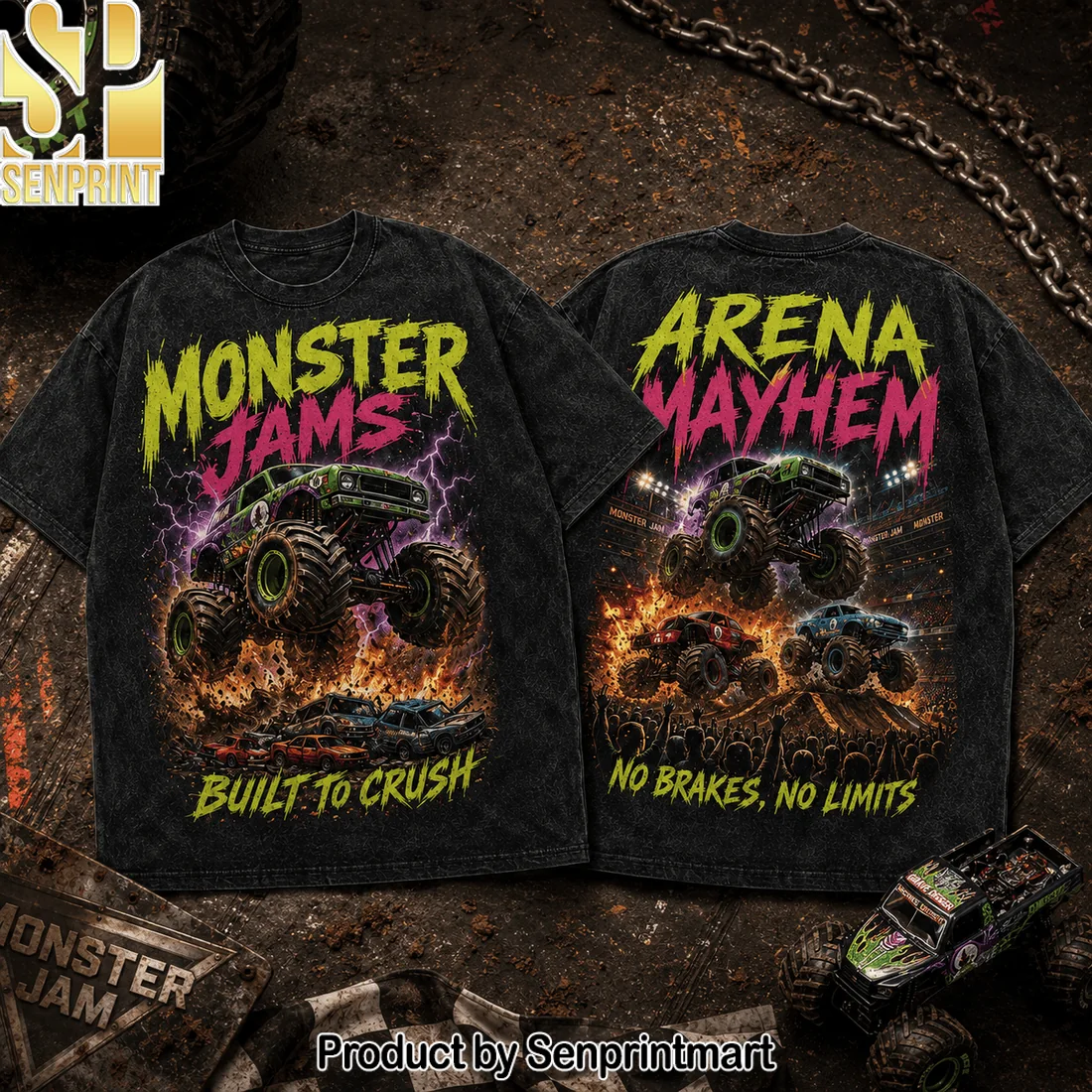 Monster Jam Monster Truck Arena Mayhem Oversized Graphic T-Shirt Monster Jam Monster Truck Arena Mayhem Oversized Graphic T-Shirt