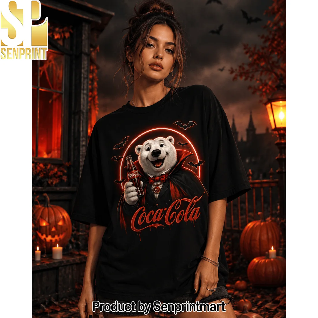 Coca-Cola Halloween Spooky Nights Vampire Polar Bear Neon Glow T-Shirt Coca-Cola Halloween Spooky Nights Vampire Polar Bear Neon Glow T-Shirt
