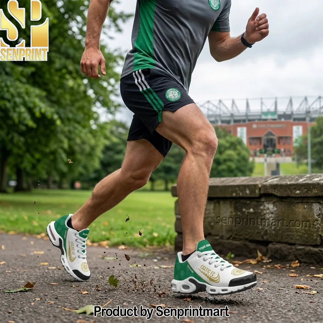 Celtic FC Personalized Custom Name Green and White Athletic Air Cushion Running Shoes