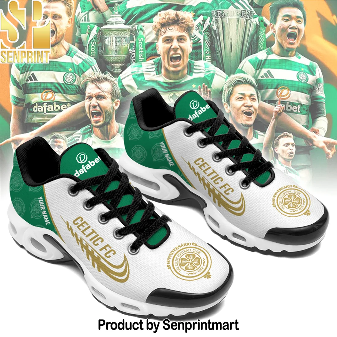 Celtic FC Personalized Custom Name Green and White Athletic Air Cushion Running Shoes Celtic FC Personalized Custom Name Green and White Athletic Air Cushion Running Shoes
