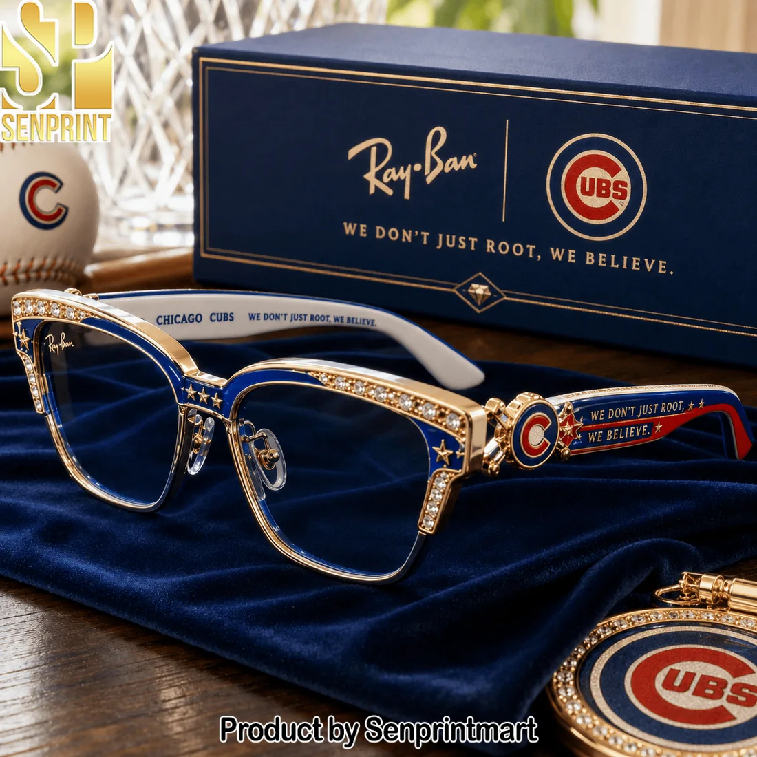 MLB Chicago Cubs Luxury Crystal Studded Blue and Gold Unisex Sunglasses MLB Chicago Cubs Luxury Crystal Studded Blue and Gold Unisex Sunglasses