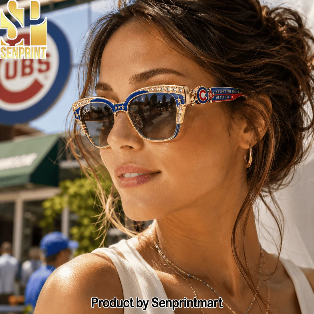 MLB Chicago Cubs Luxury Crystal Studded Blue and Gold Unisex Sunglasses MLB Chicago Cubs Luxury Crystal Studded Blue and Gold Unisex Sunglasses