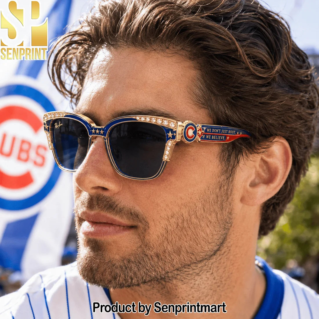 MLB Chicago Cubs Luxury Crystal Studded Blue and Gold Unisex Sunglasses MLB Chicago Cubs Luxury Crystal Studded Blue and Gold Unisex Sunglasses