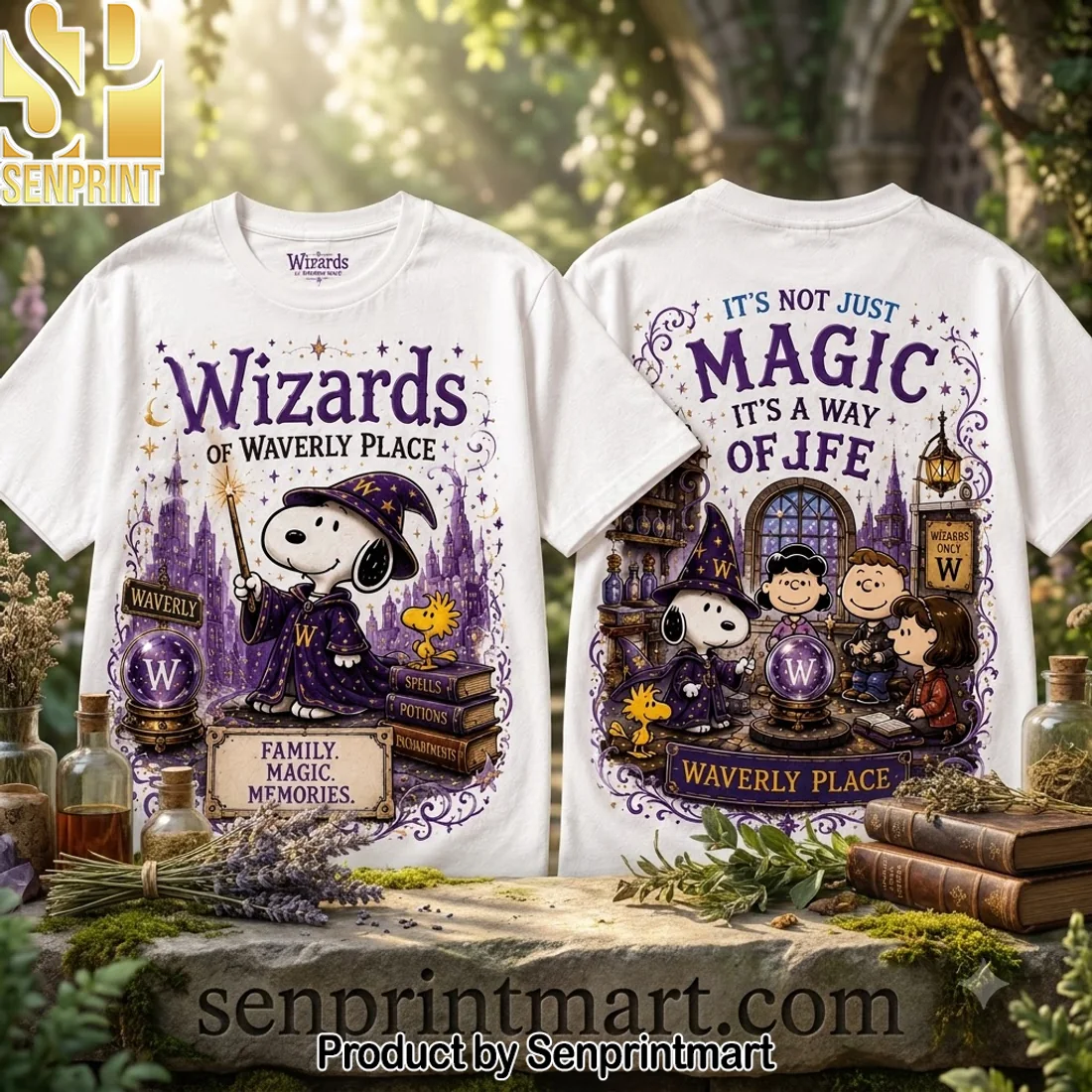 Snoopy and Peanuts Gang Wizards of Waverly Place Magic Double-Sided Graphic T-Shirt