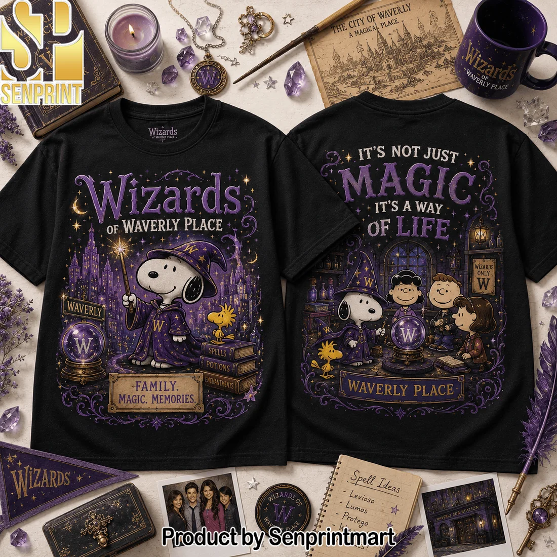 Snoopy and Peanuts Gang Wizards of Waverly Place Magic Double-Sided Graphic T-Shirt Snoopy and Peanuts Gang Wizards of Waverly Place Magic Double-Sided Graphic T-Shirt