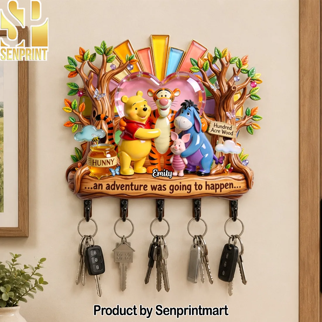 Personalized Winnie the Pooh Hundred Acre Wood Adventure Wall Key Hanger