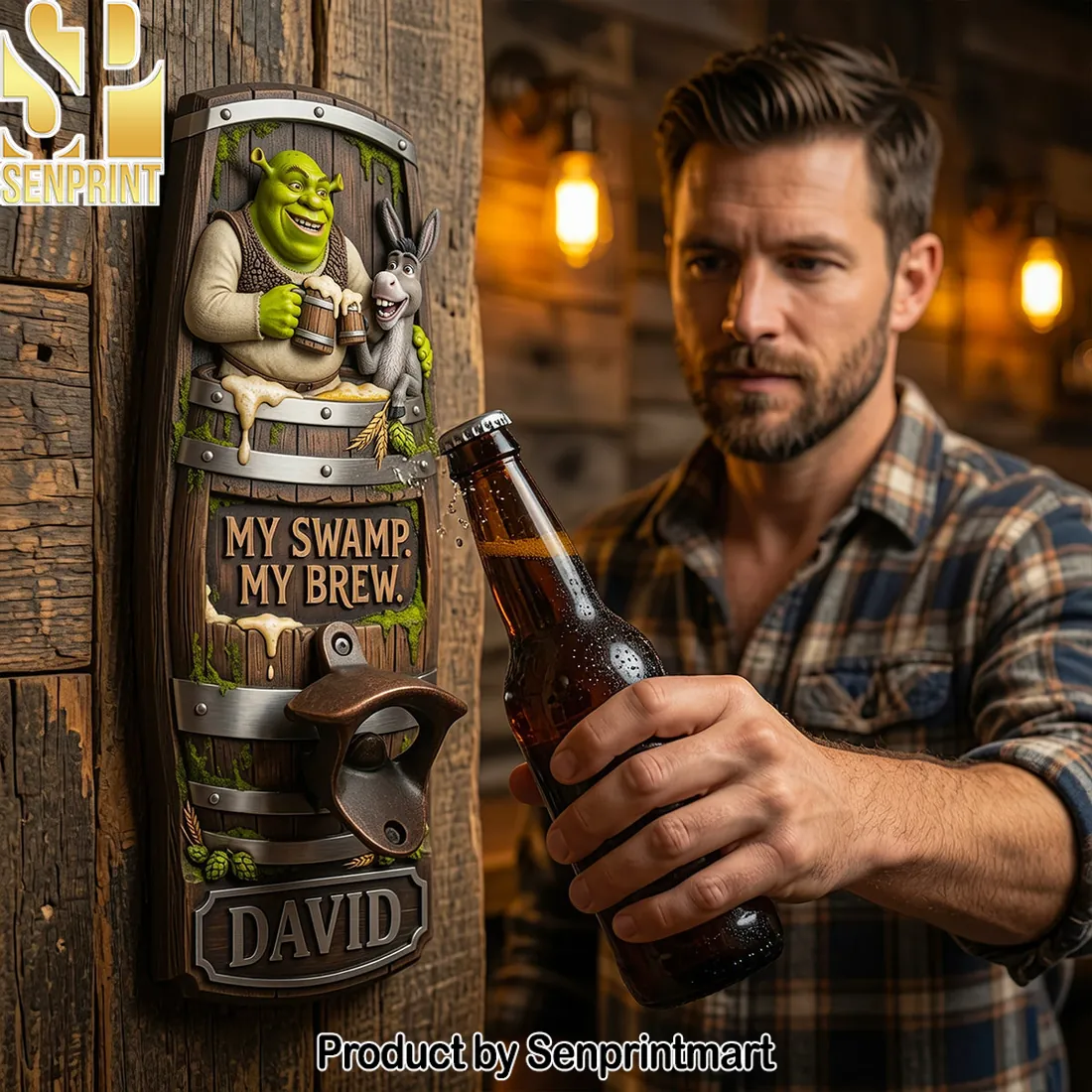 Shrek My Swamp My Brew Personalized 3D Rustic Wall Mounted Bottle Opener