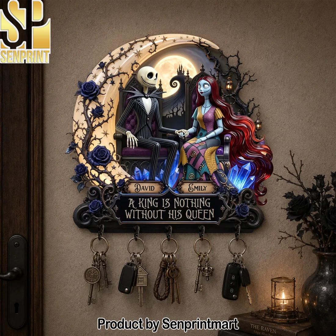 Personalized A King Is Nothing Without His Queen Gothic Couple Wall Key Holder