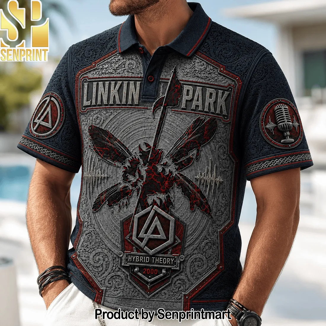 Linkin Park Hybrid Theory 2000 Vintage Graphic Polo Shirt