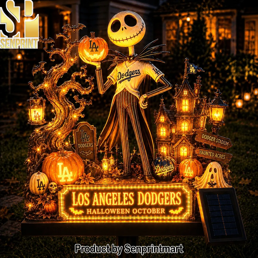 Los Angeles Dodgers Jack Skellington Halloween October Solar Garden Light