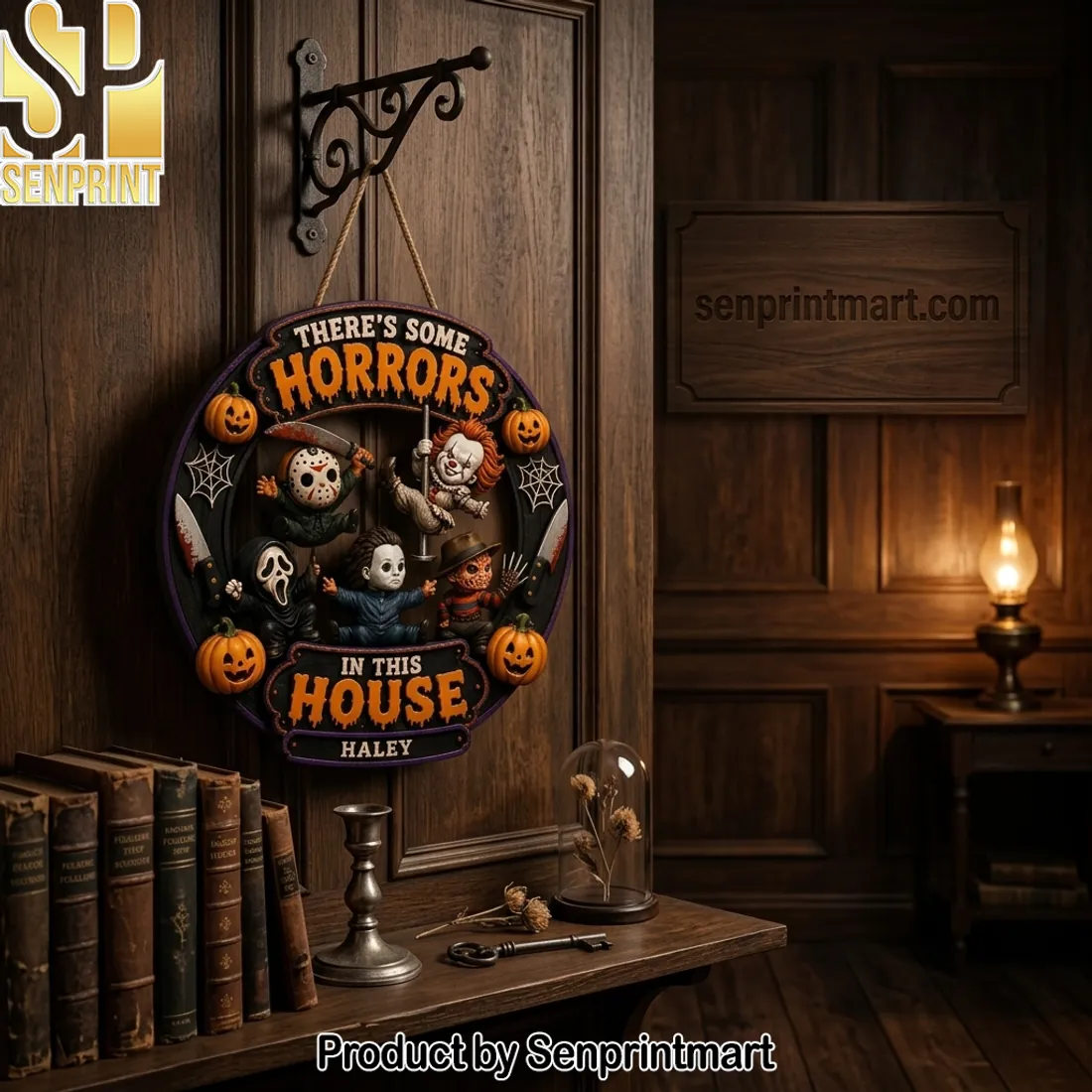 There’s Some Horrors In This House Personalized Spooky Halloween Acrylic Sign