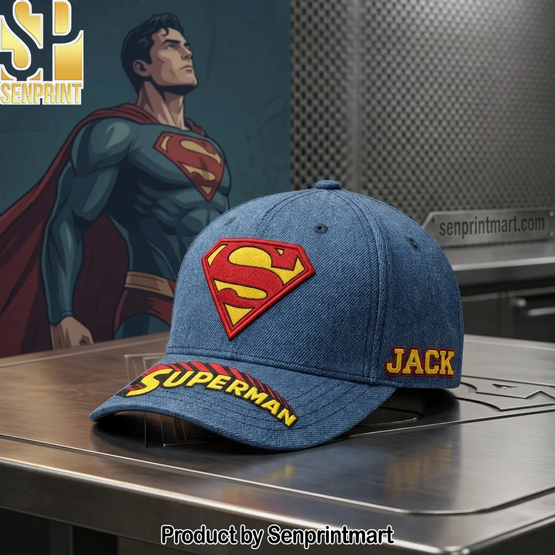 Personalized Superman Custom Name Embroidered Denim Baseball Cap