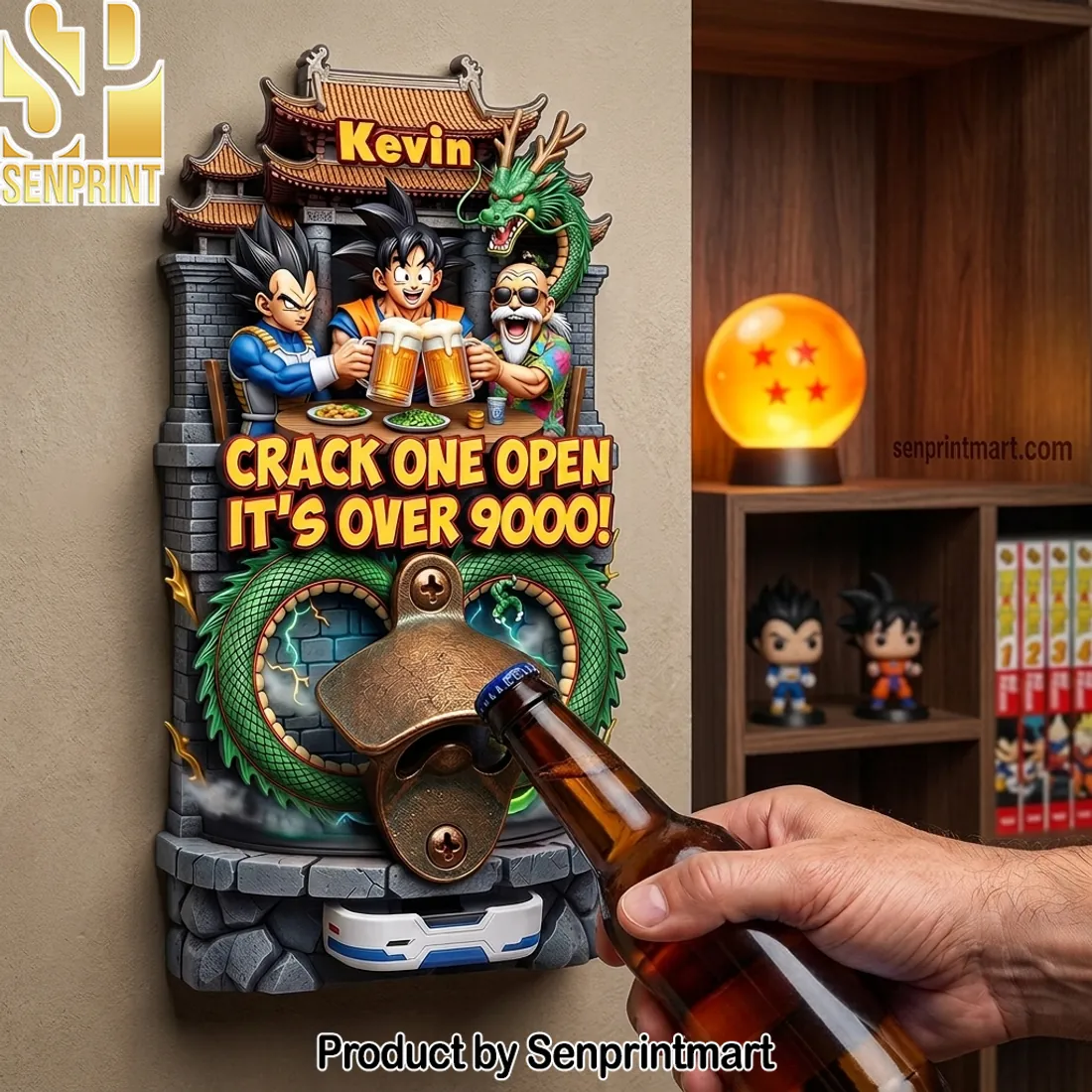 Personalized Dragon Ball Z Crack One Open It’s Over 9000 Wall Mounted Bottle Opener