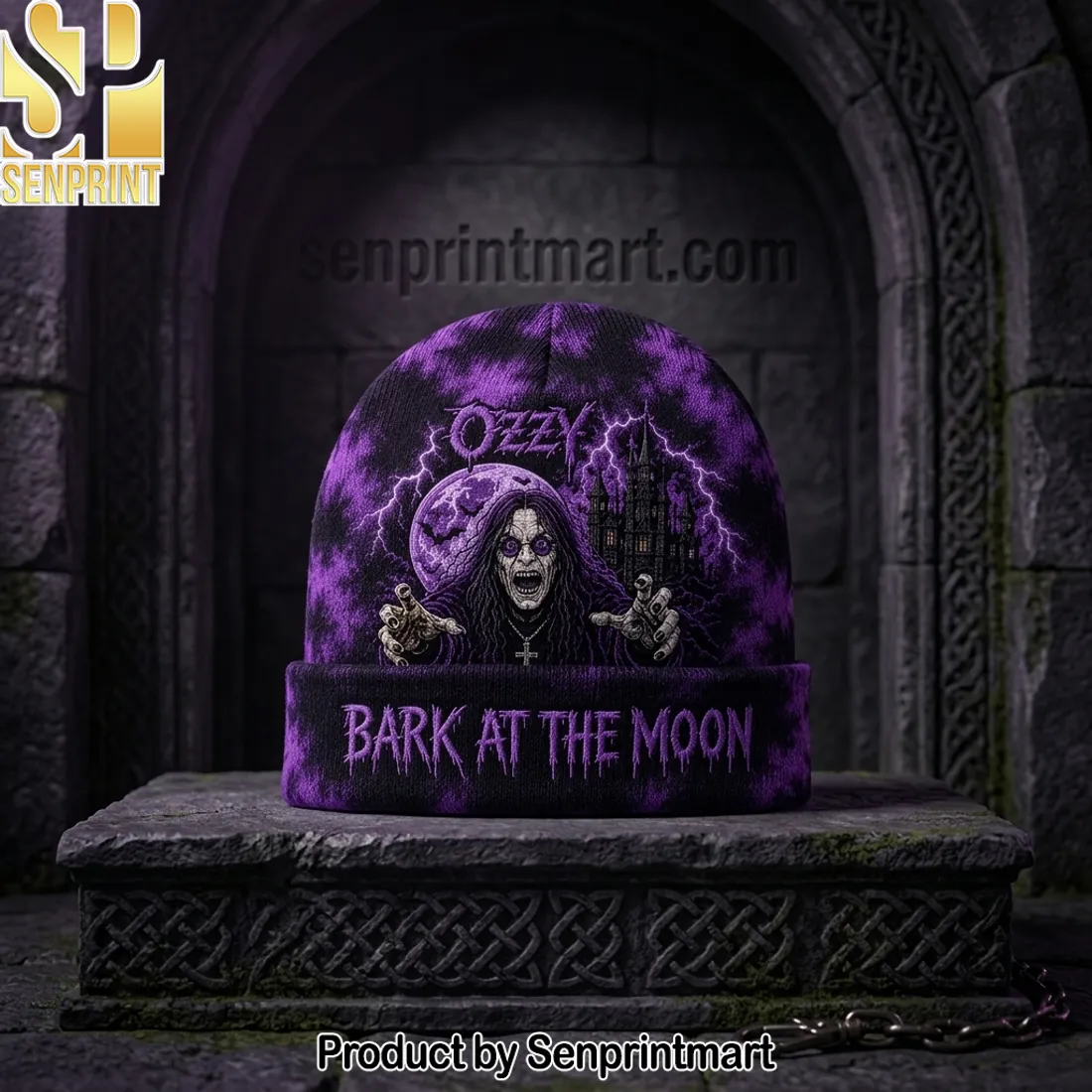 Ozzy Osbourne Bark at the Moon Gothic Purple Tie Dye Beanie Hat