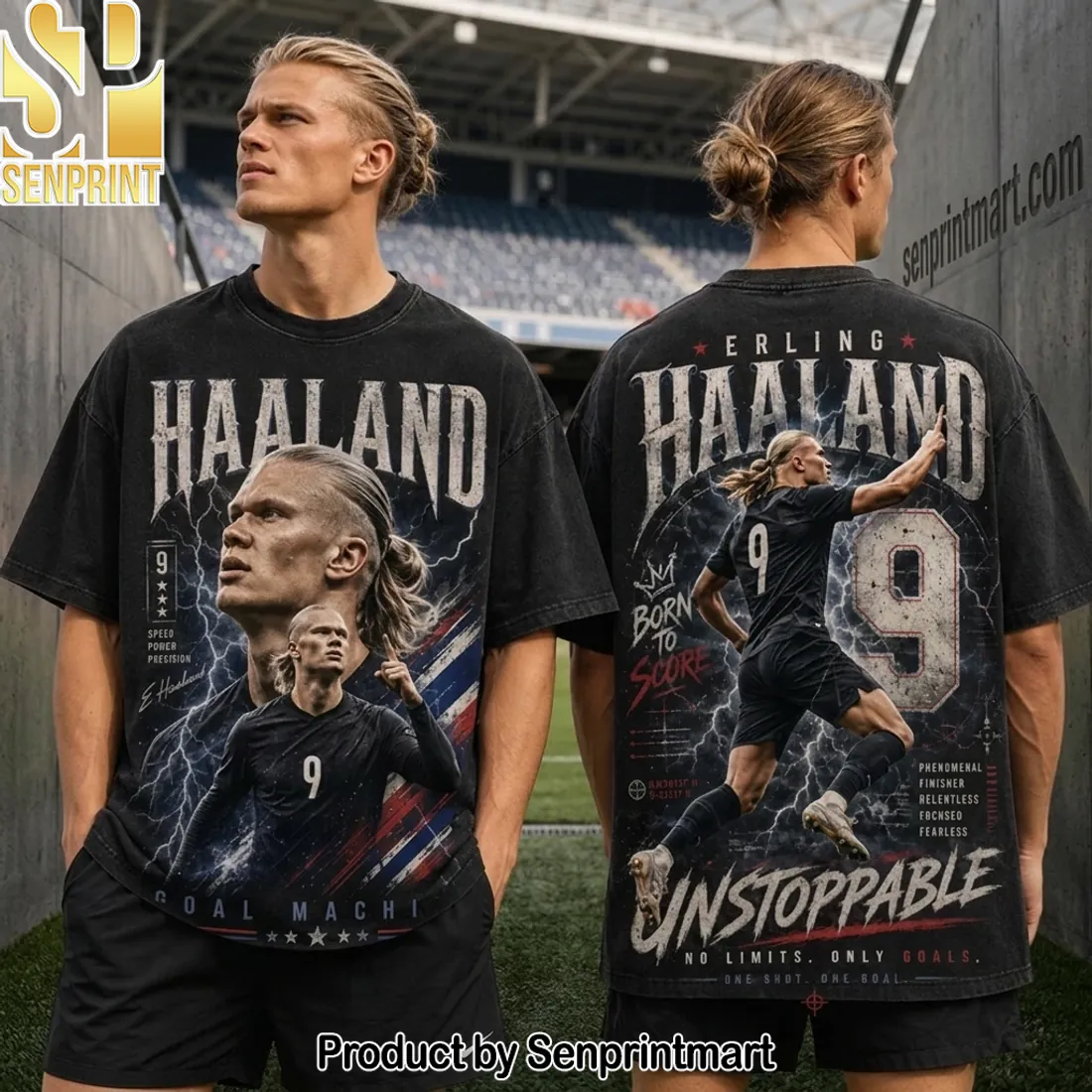 Erling Haaland 9 Unstoppable Born to Score Vintage Graphic T-Shirt Erling Haaland 9 Unstoppable Born to Score Vintage Graphic T-Shirt