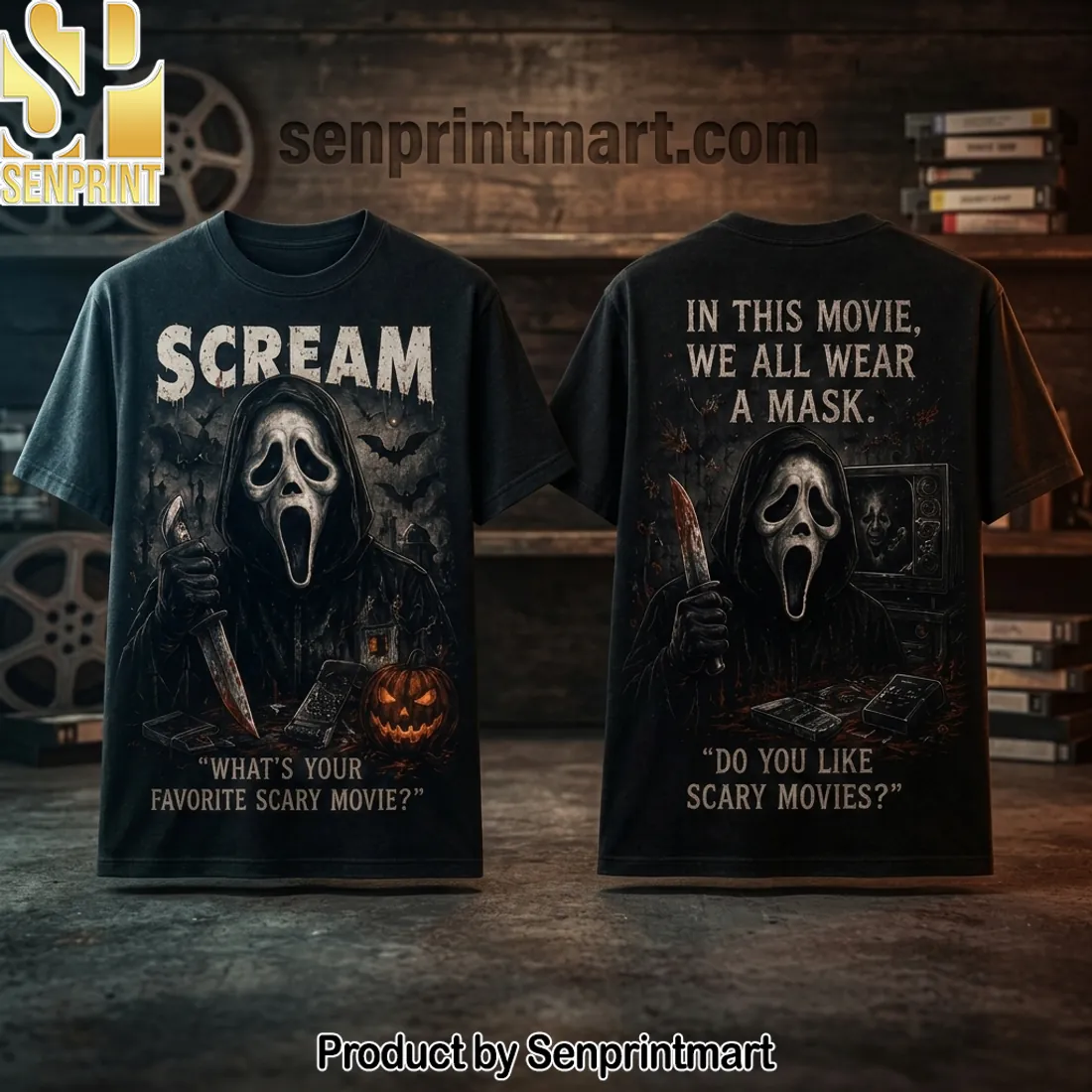 Scream Ghostface Whats Your Favorite Scary Movie Horror Graphic T-Shirt Scream Ghostface Whats Your Favorite Scary Movie Horror Graphic T-Shirt