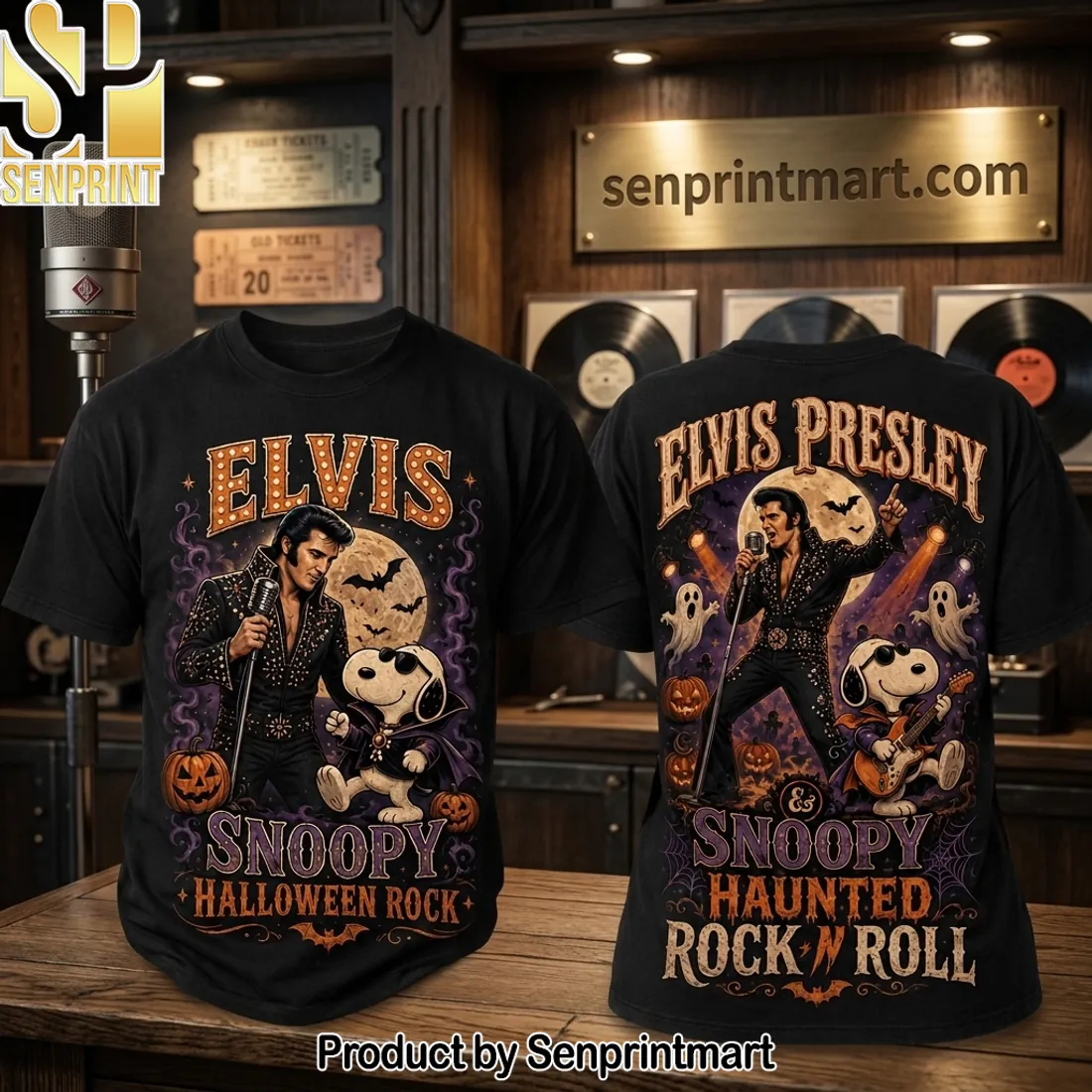 Retro Elvis Presley Snoopy Halloween Spooky Graphic All Over Print T-Shirt Retro Elvis Presley Snoopy Halloween Spooky Graphic All Over Print T-Shirt