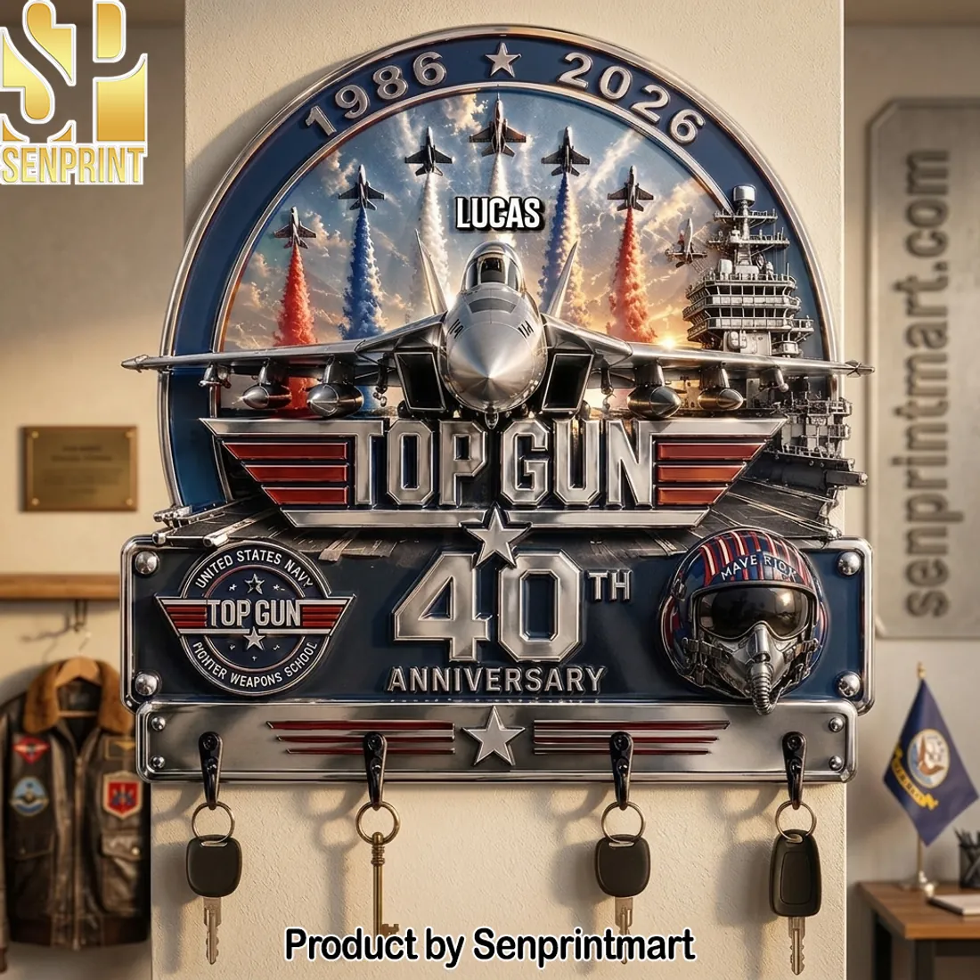 Top Gun 40th Anniversary Personalized US Navy Fighter Jet Key Hanger