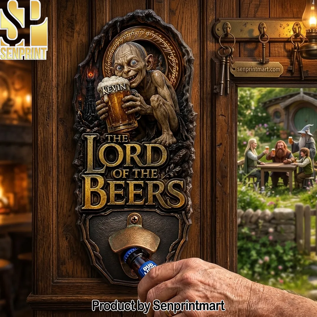 The Lord of the Beers Personalized Gollum Fantasy Wooden Wall Mounted Bottle Opener